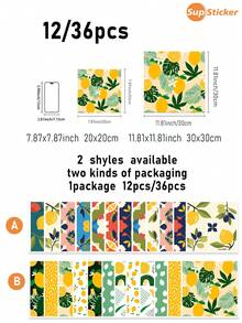 12 piezas de pegatinas de azulejos con diseño floral de plantas, resistentes al agua y al aceite, calcomanías de vinilo removibles para salpicadero de cocina - 12 piezas - Ver 3