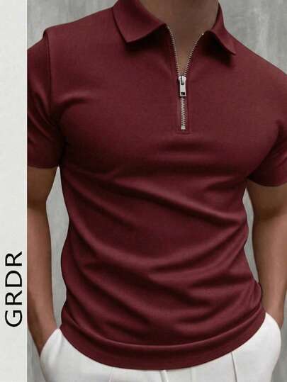  GRDR Men's Summer Polo Collar Half Zip Short Sleeve T-Shirt, Suitable For Outdoor, Vacation And Casual Wear