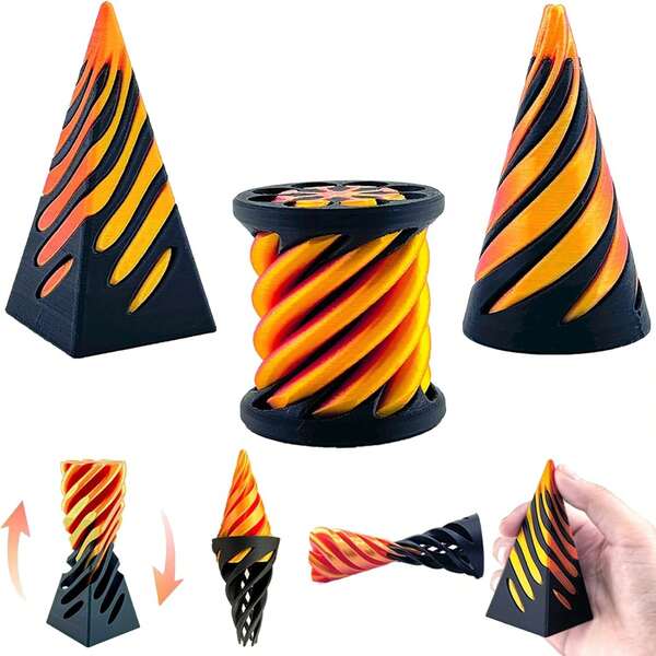 3pcs Incredible Cone Set, Spiral Cone Fingertips That Can Pass Through Unbelievable Pyramids, 3D Printed Spiral Cones, Mini Vortex Illusion Desk Decor, Stress Relief Commemorative Gift