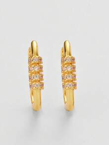 1 Đôi bông tai nhỏ hình học bằng kim loại, đính đá Zirconia, dành cho nữ, thích hợp làm quà tặng thời trang phong cách hip hop và dự tiệc. - bông tai khóa số - Xem 6