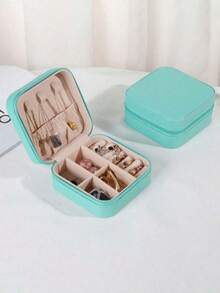 1pc Women's Travel Jewelry Box, Gift For Her, Mini Jewelry Storage Box With Mirror For Necklaces And Earrings, Pink Travel Essential, Women's Holiday Gift, Suitable For Vacation, Beach, Bathroom, Bedroom, Large Capacity - Multicolor - View 13