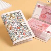 1pc Large Capacity Cash Savings Notebook, Vintage Floral Design, Wallet, Portable Money Saving Book - Single Piece - View 2