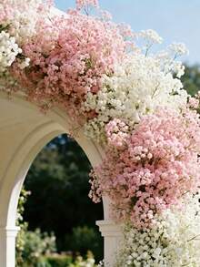 100支仿真满天星花，玫瑰和满天星假花，满天星盆栽，满天星花，满天星仿真花束，适用于婚礼新娘捧花、家居装饰、婚礼派对花艺DIY用品、情人节、聚会、礼物、生日、毕业典礼 - 塑料花！ - 白色+粉紅色 - 查看 4