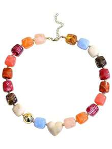 1件装粗线彩色串珠波西米亚风夏季沙滩项链心形吊坠粉色绿色黄色棕色时尚饰品 - 彩色 - 查看 16