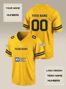 Camiseta de fútbol ligera personalizada para estudiantes, top de manga corta de alto rendimiento, se puede imprimir número y nombre de clase personalizados para deportes - Amarillo - Ver 2