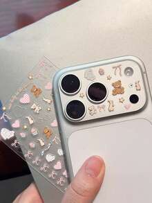 Bowknot Element Mobile Phone Screen Protector DIY Cute Bear Stickers, For IPhone 17Pro/17Pro Max Anti-Fingerprint/Anti-Glare/Anti-Scratch, Fashionable Sweet And Adorable Mother's Day Gift - White - View 10