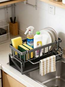 Multifunctional Sink Dish Drying Rack, Stainless Steel Cutlery Holder With Drain Basket, Suitable For Small Kitchen Space - Multicolor - View 6