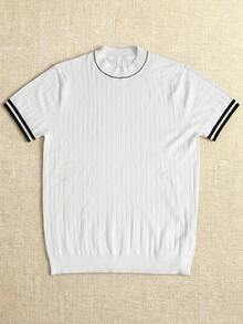 Men's Summer Casual Sports Daily Commute Contrast Striped Binding Ribbed Knit Top - White - View 2