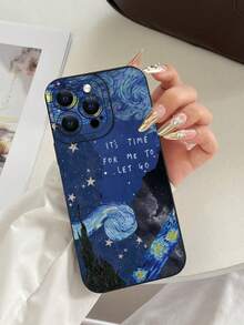 Fashionable Popular Personalized Starry Night Swirl Sky Art With Inspirational Quote Pattern Design Theme Luxury Shockproof Aesthetic Cute Phone Case, Lens Protrusion Protection, Compatible With For IPhone 17/17Pro/17Pro Max, 16, 15,14, 13, 12, 11 Plus/Pro Max And Series,And Compatible With For Galaxy S/A Series, Gift For Easter Day, Christmas Halloween Decoration/Gift For Birthday, Girlfriend, Boyfriend, Friend Or Yourself - Black - View 3