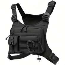 Men's Tactical Chest Pack With Built-In Phone Holder And Adjustable Strap MOLLE Webbing EDC Backpack For Running Cycling Camping Safety Zipper Compartment Hands-Free Viewing Outdoor Durable Polyester Gym Travel Black - Gray-white Camouflage - View 1