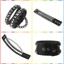 Bộ 3 vòng tay da PU màu đen kiểu Gothic đính đinh tán phong cách Punk, dành cho nam và nữ. - Đen #1 - Xem 3