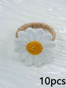 1/5/10pcs Handmade Artificial Daisy Napkin Rings, Woven Napkin Holder, Suitable For Dining Table, Wedding, Family Gathering (Sunflower) - White - View 11