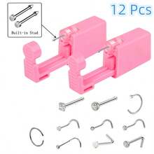 Disposable Ear Nose Piercing Kit Tool +10 PCS Nose Nail Accessories Stud Safety Portable Nose Pink Piercing Kit - View 8