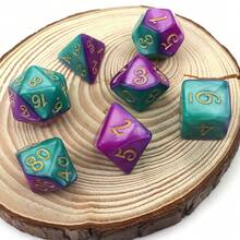 7pcs Multi-Faceted Dice Set, Purple & Gold Colored Digits, Suitable As Christmas, Halloween And Yard Game Party Gifts - TQ-Y-103 - 查看 5