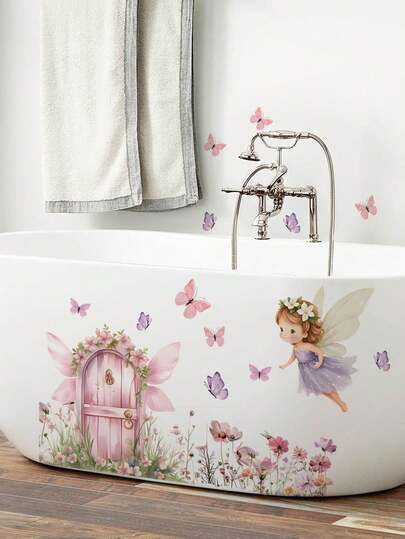 Schmetterling & Blumen Wandaufkleber, wasserfeste selbstklebende Feenblumen Wandtattoos für Kinderzimmer, Schlafzimmer, Küche, Kühlschrank