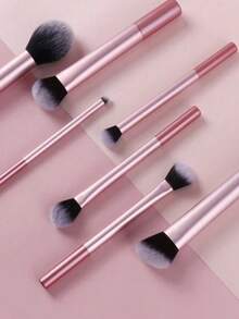 Bộ cọ trang điểm chuyên nghiệp 7 món màu hồng, gồm cọ má hồng, cọ phấn phủ, cọ che khuyết điểm và cọ phấn mắt, bộ đầy đủ quà tặng du lịch. - Hồng - Xem 4