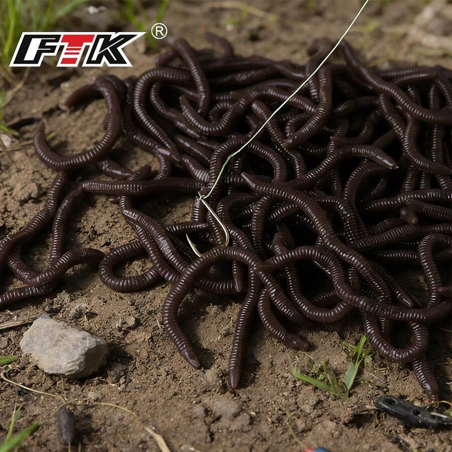 FTK 30/60/90pcs Umpan Lunak Merah Realistis: Umpan Pancing Buatan Berbentuk Cacing Merah - MultiWarna - View 1