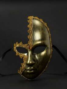 1 chiếc mặt nạ nửa mặt đính đá vàng bạc kiểu cổ điển, mặt nạ dạ hội hóa trang Venice cho Halloween. - A - Xem 2