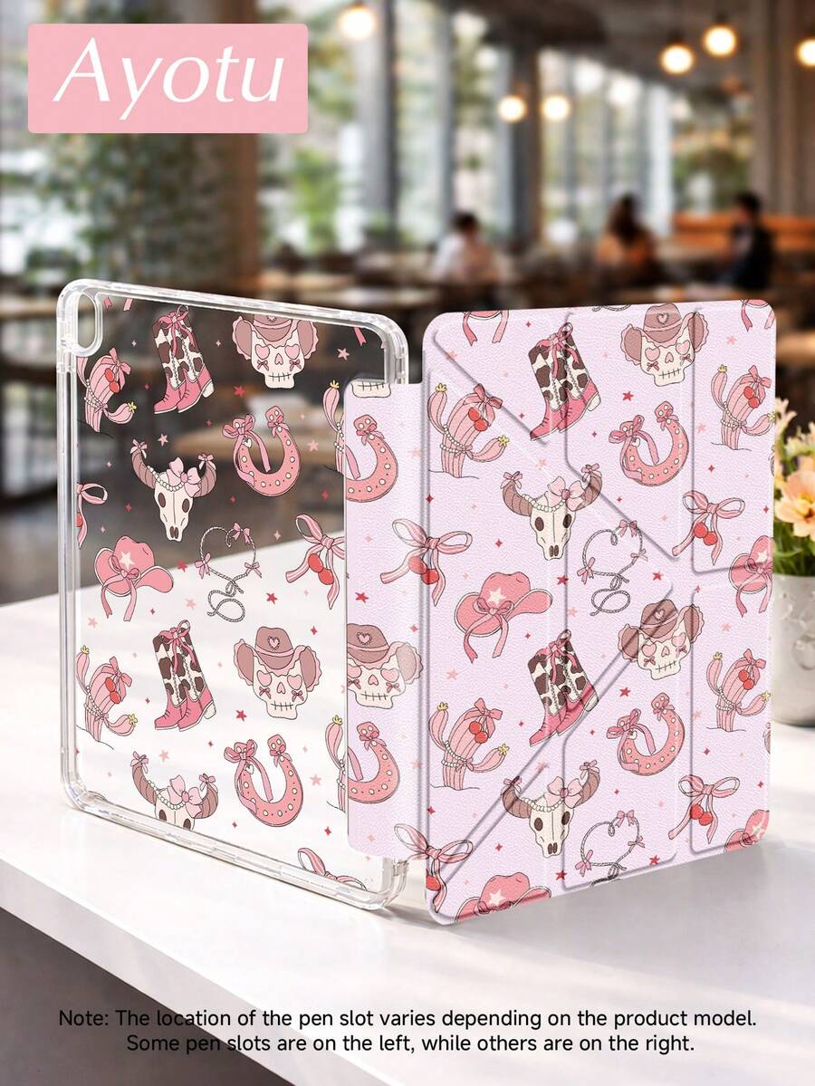 Ayotu 粉色靴子和骷髅西部背景图案翻盖保护套，兼容 iPad A16、iPad Air 8 (M4) 2026 (11 英寸)、iPad Air 8 (M4) 2026 (13 英寸)、iPad Pro 13 12.9 英寸/11 英寸、iPad Air 11 英寸/13 英寸、iPad mini、iPad Air 11 英寸、Kindle（第 11 代，2024 年发布）、Kindle Paperwhite 第 12 代（2024 年发布）。