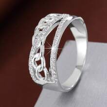 1pc Minimalist Chain-Shaped Intersecting Design Cubic Zirconia Women Ring, Casual Gift - Multicolor - View 12
