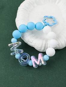 1 pieza Llavero con cuentas para el Día de la Madre, Dije con letras "MOM" iridiscente tipo macaron, diseño versátil de muñequera que libera las manos, conveniente para uso diario - multicolor - Ver 16