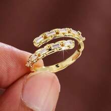 1pc Geometric Chain Link Design Cubic Zirconia Inlaid Adjustable Ring For Women - Multicolor - View 4