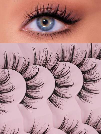 7对仿貂毛假睫毛，猫眼款式，自然妆效，可重复使用，舒适，新手友好，睫毛，假睫毛