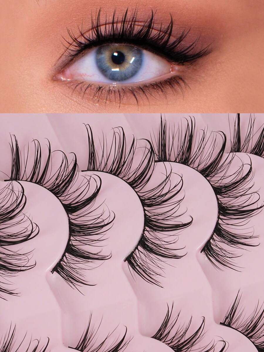 7对仿貂毛假睫毛，猫眼款式，自然妆效，可重复使用，舒适，新手友好，睫毛，假睫毛 - 黑色 - 查看 1