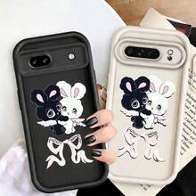 苹果スマホケースR抱抱黑白兔子M64785白色iPhone13ProMax耐衝撃iphone15ProMaxソフトケース17かわいい - 白色 - チェックする 5