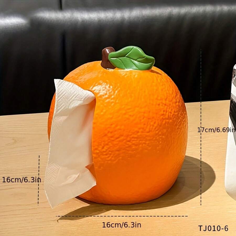 1pc./Exquisite Resin Orange Tissue Box| Multifunctional Napkin Holder, Unique Tissue Dispenser Storage, Suitable For Bathroom, Bedroom Vanity, Home And Kitchen Decoration BYVE - 橙色紙巾盒 - 查看 1