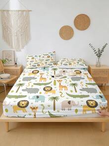 1件可爱动物图案床笠（仅床笠，不含枕套），适用于双人床/标准双人床/加大双人床/特大双人床。可作为床垫保护套，适用于卧室、客房、宿舍、酒店，四季皆宜。送给父母、朋友、伴侣的礼物 - 彩色 - 查看 6