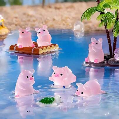 12/24pcs Mini Resin Pink Pig Figurines, Micro Animal Decor, Suitable For DIY Fairy Garden, Birthday Party Gifts, Micro Landscape Crafts, Glass Containers, Potted Plants, Car Decor, Home Decor, Bookshelf, Living Room, Theme Party Favors (Random Styles)