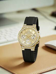 Đồng hồ Guess nữ, dây silicon, ba kim, dòng Moonlight, vỏ thép không gỉ/mặt kính chống trầy xước, GW0257L1 - màu đen - Xem 2