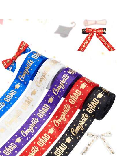 1-2pcs Graduation Ceremony Satin Ribbon, 1 Inch Ribbon With Gold Foil Printed Congratulations, Polyester Material, Suitable For Graduation Gift Wrapping, Graduation Wreath, Length 24.6 Yards, Graduation Gift, Floral Packaging, Packaging Decoration