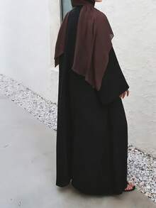 Bata de mujer de unicolor y elegante, chaqueta casual suave y cómoda, bata de diario y vacaciones, corte holgado en color negro - Negro - Ver 2