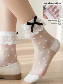 6 Styles Available Lace Mesh Ankle Socks High Elastic No Dig-In Bow Socks Sweet Ballet Style Daily Wear - Multicolor - View 5