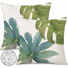 Fundas impermeables para almohadones de exterior de 18x18 pulgadas, juego de 2, con diseño de hojas tropicales verdes, fundas para cojines decorativos de Monstera y hojas de palma, para sofá - Argumento - 05 - Ver 1