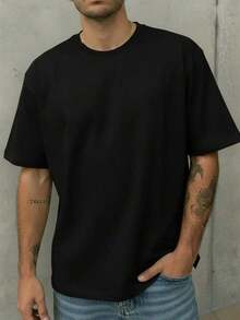 ChristmasFRACTYR Men's Summer Fashion Minimalist Eye-Catching Round Neck Short Sleeve-Shirt With Letter Print |   Basic Style Casual Street Versatile TopHot Item - Black - View 3