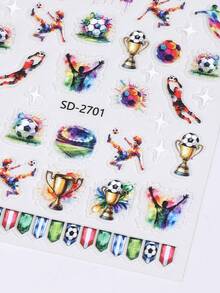 2 pièces/set Autocollants d'ongles de football 5D, motifs mignons à thème sportif conçus pour les fans de football, les pom-pom girls et les passionnés de sports, décalcomanies d'art pour les ongles DIY - Multicolore - Voir 6