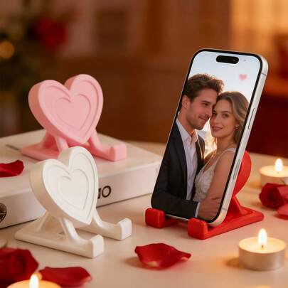 1pc Heart-Shaped Adjustable Phone Holder, Cute Desktop Phone Stand, ABS Plastic Portable Phone Bracket, Suitable For IPhone And Android Phones, Valentine's Day Aesthetic Desktop Decor, Home/Office Desk Use