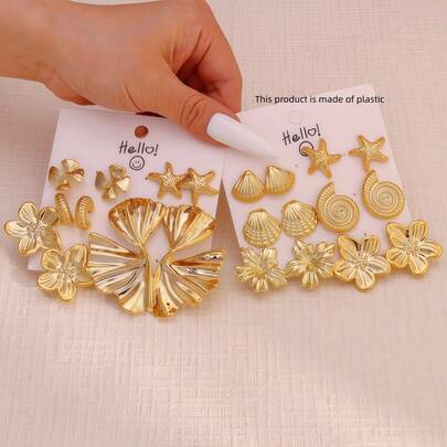 Bộ 5-6 đôi bông tai nữ cao cấp và thời trang, đơn giản, cá tính, đẹp, tự tin, đa năng, họa tiết hoa, vỏ sò và sao biển, thích hợp cho các bữa tiệc ngày lễ, làm quà tặng (quà tặng chất lượng cao cho bạn bè và gia đình), kỳ nghỉ và vui chơi.