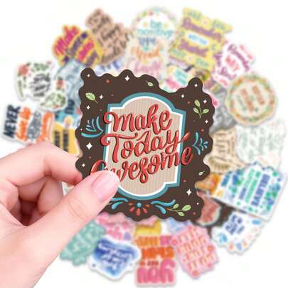 50张励志贴纸，愿景板装饰材料，英文手工拼贴画素材，可爱青少年标签贴纸，带小图案，适合春季、复活节、返校季礼物，愿景板装饰