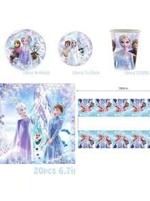 51件套冰雪奇缘主题生日派对用品及装饰套装 - 包括餐盘、杯子、餐巾纸、一次性餐具，可供10人使用的生日派对餐桌装饰，也适用于万圣节、圣诞节、感恩节和节日晚宴。是万圣节、圣诞节、感恩节和节日派对装饰的理想之选。 - 彩色 - 查看 9