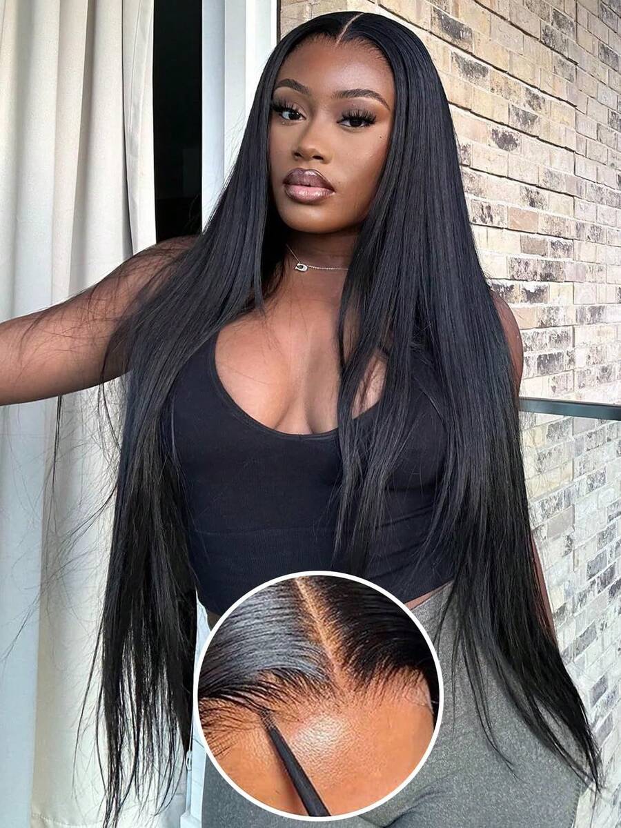 bling hair 200% Density Glueless Wear And Go Straight Wigs For Women Human Hair 6x4 HD Lace Closure Wigs Human Hair Brazilian Virgin Wigs Pre Plucked Pre Cut 5x5 Glueless Lace Front Wigs Human Hair Straight 7x5 9x6 Closure Wigs Ready To Wear For Beginners 24 26 Inch - Natural Black - Xem 1