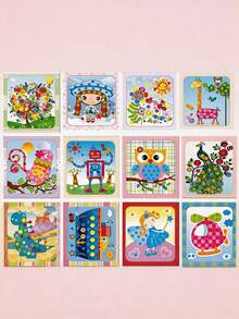 8pcs Handmade Button Art Craft, Creative DIY Collage Toy Set, Cartoon Button Collage Painting, Suitable For Children Handmade Birthday Gift - Multicolor - View 8