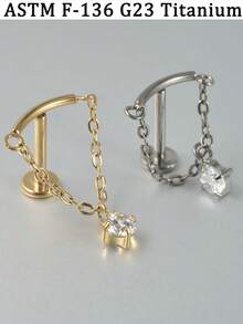 1 chiếc khuyên tai mặt dây chuyền thanh cong bằng titan G23, đính đá CZ Zirconia, đáy phẳng, ren trong, mạ vàng 18K, thích hợp cho xỏ khuyên sụn tai, vành tai, môi. - vàng titan - Xem 5