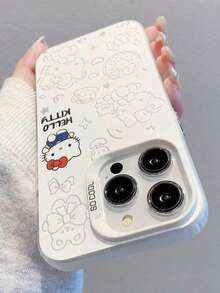 SANRIO 1个可爱线条艺术Hello Kitty猫咪图案手机壳，时尚个性化防震保护套，适用于 17/ 17 Pro Max/ 16 Pro Max/ 15 Pro/ 14/ 13/12/11/XS/XR/8/7，可作为礼物送给家人、朋友、兄弟姐妹、伴侣 - 彩色 - 查看 5