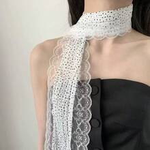 1 chiếc cà vạt ren chấm bi trắng, phụ kiện trang sức cho cổ, khăn voan dài chấm bi ren cổ điển cho nữ, khăn quàng cổ thời trang trang trí, mùa xuân/hè, đi biển, kỳ nghỉ. - trắng - Xem 6