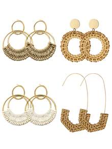 1/4 pares de pendientes de ratán para mujer, accesorios esenciales de playa, pendientes colgantes con borlas de estilo bohemio - Multicolor - Ver 9