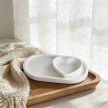 2 piezas Juego de moldes de arcilla DIY - Bandeja ovalada y plato con forma de corazón, adecuado para hacer resina, yeso, velas, portavelas, accesorios de decoración del hogar - Bandeja ovalada + plato en forma de corazón - Ver 3